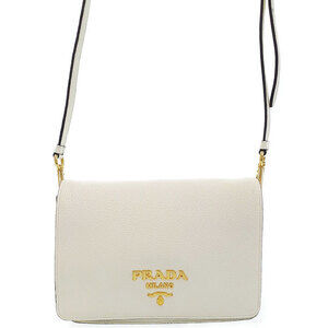 Prada Vitello Phenix Flap Crossbody Bag Talco white pebbled calfskin leather